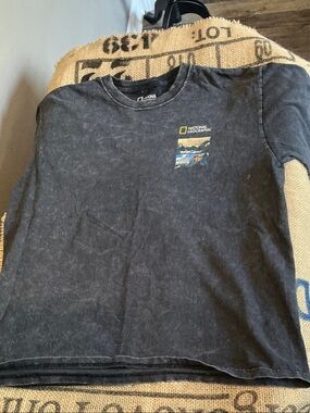 National Geographic Washed Black Short Sleeve Tee with Scenic Patch Size Large